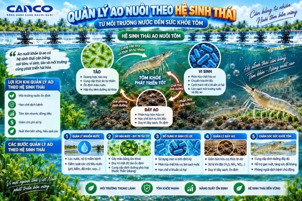 Quản lý ao nuôi tôm theo hệ sinh thái từ môi trường nước đến sức khỏe tôm