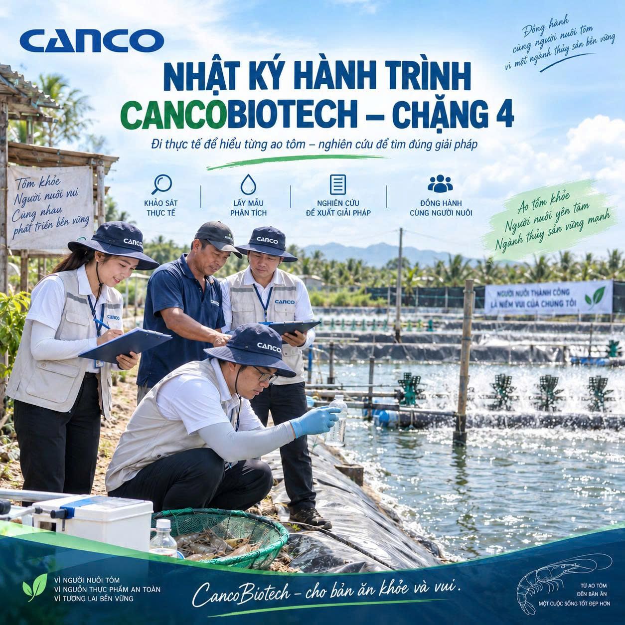 Nhật ký hành trình CANCO Chặng 4 đi thực tế và lấy mẫu tại ao tôm